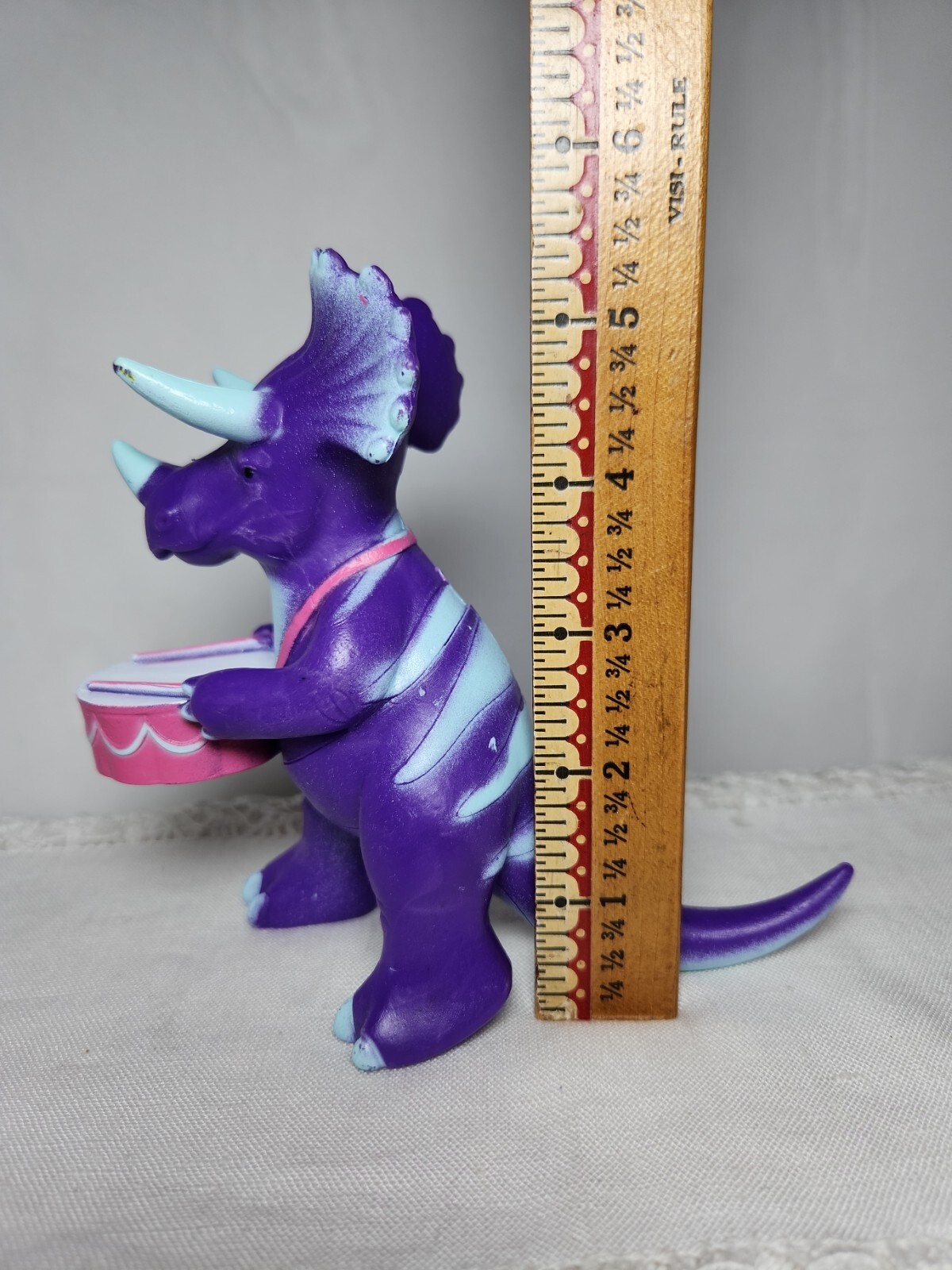 ANKYO Purple TRICERATOPS Dinosaur Playing Pink Drums Toy Figure Cake Topper 5.5"