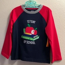Gymboree First Day Of School Size 3T Navy Blue Red Long Sleeved Shirt Cotton New