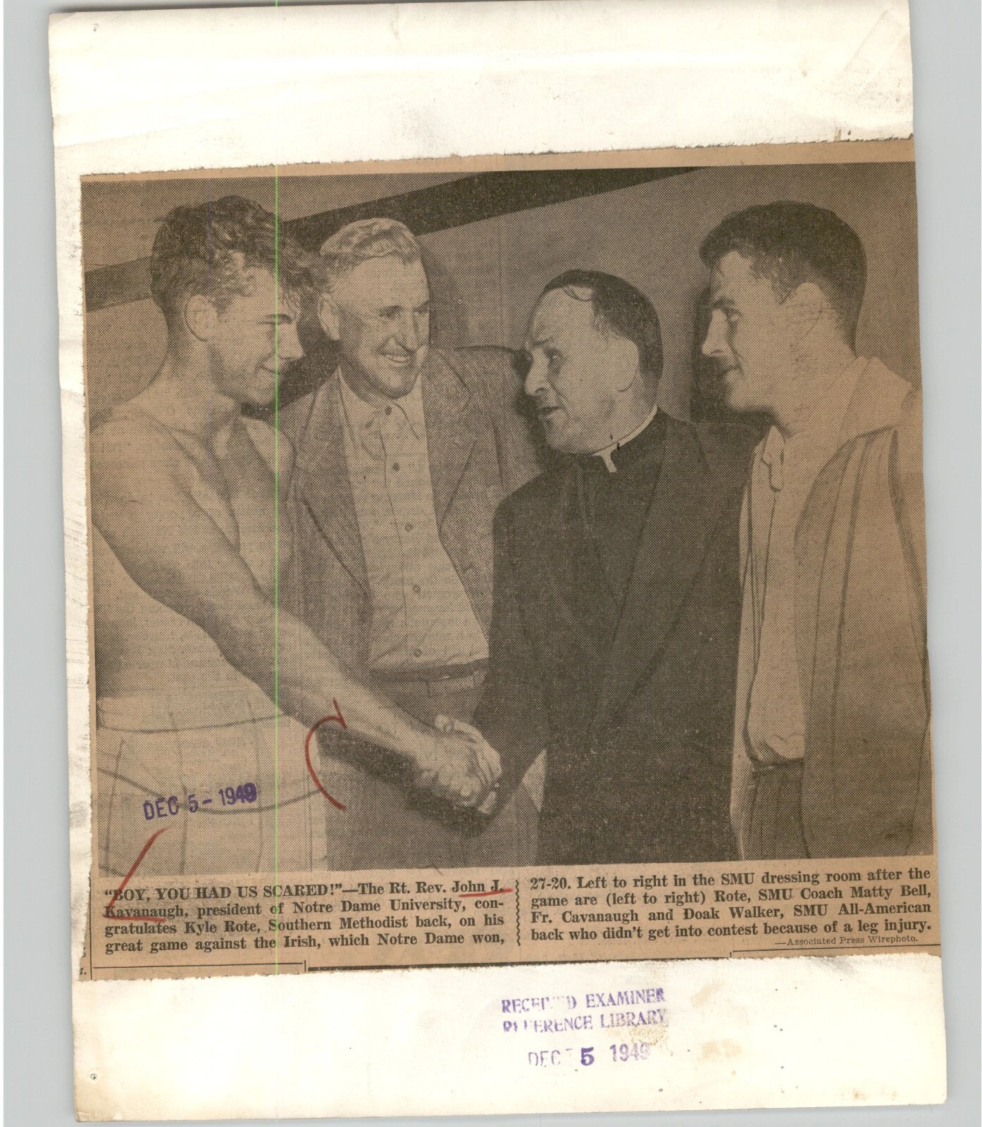 Notre Dame College フットボール Kyle Rote 専用ヴィンテージ 1949 プレス写真 - 画像2/2