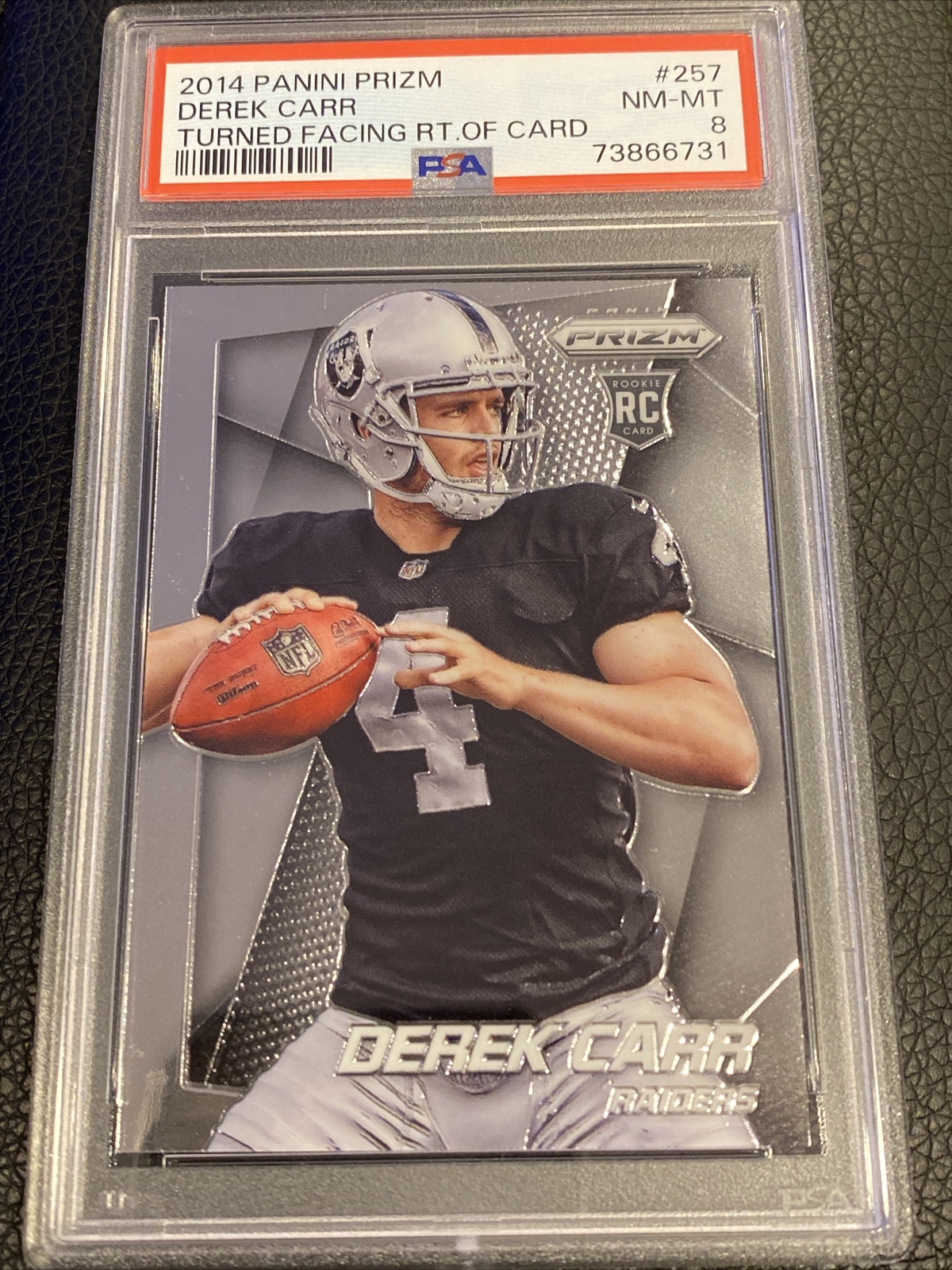 2014 Panini Prizm Derek Carr RC Rookie Turned Facing Right #257 PSA 8 NM-MT