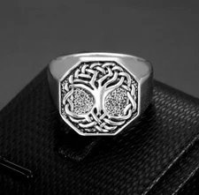 Hexagon Shape "TREE OF LIFE" Signet Men's Fashion Ring In 935 Argentium Silver