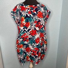 Jessica London Dress Plus Size 18 Short Sleeve Pockets Knee Length Floral White