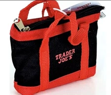 Trader Joe's Black Micro Tote With Grocery Bag 2 In 1 Mini Ltd Edition BLK RED