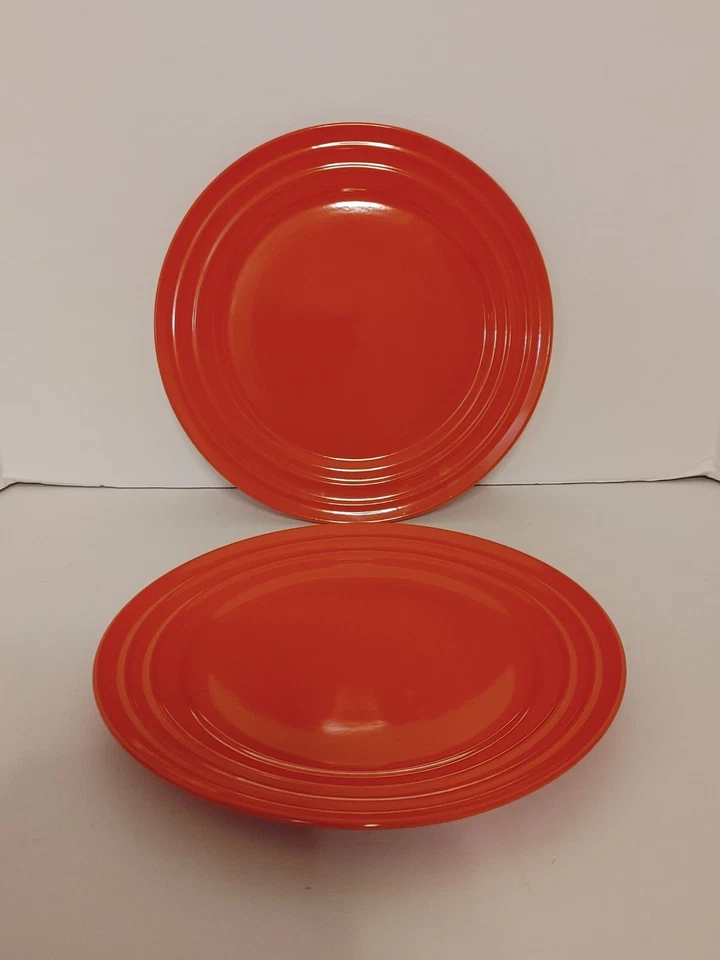 Rachel Ray Double Ridge Tangerine Orange Dinner Plates set 2 each 11" RETIRED - Image 4 of 4