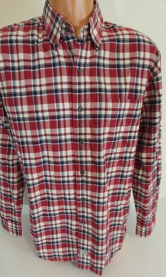 Izod Mens Large Red Black White Plaid Shirt Long Sleeves 100
