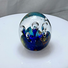 Art Glass Paperweight Egg Shaped Controlled Bubbles Multicolor Handcrafted