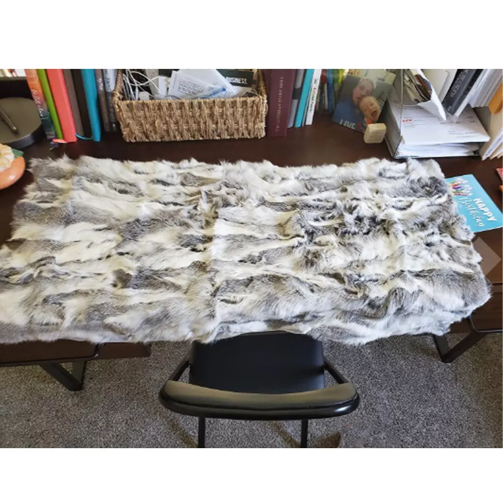 100 Real Rabbit Fur Throw Blanket Pelt Patchwork Skin Fur Leather Gray 1.8x3.4