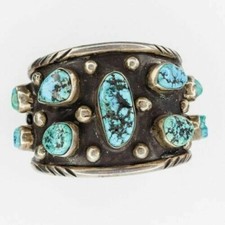 Navajo Sterling Silver Heavy Kingman Turquoise Cuff Bracelet Signed WOW 116 G