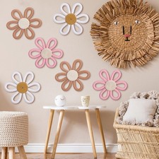 Best Zeyune 6 Pcs Boho Nursery Daisy Flower Wall Art Decor Woven Macrame Hanging