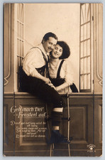 RPPC Romance Humor Ladder Open your Window Geh Mach Dei Fensterl Auf Postcard