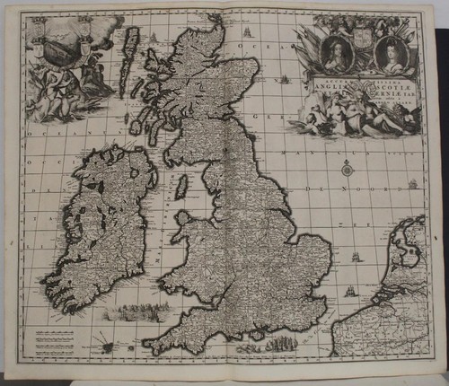 UNITED KINGDOM & IRELAND 1690ca CAREL ALLARD UNUSUAL ANTIQUE COPPER ENGRAVED MAP