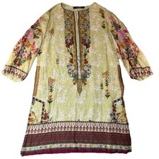 Pakistani Style Embroidered Lawn Kurta Kameez Yellow Floral Beaded Womens 12