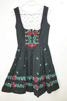 Kurzes Dirndl Vintage Steindl München schwarz Schnürung Blumen Stickerei Gr.30 - Bild 1 von 4