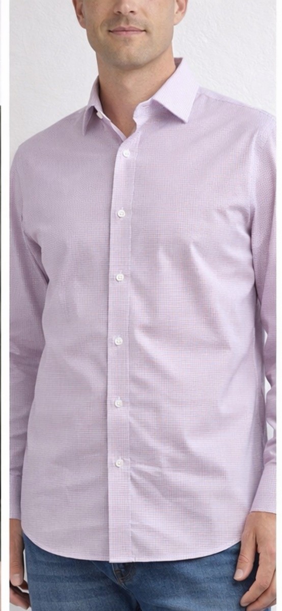 ryan seacrest dress shirts Ryan Seacrest Dress Shirt Pink Check Slim Fit Mens 17 36/37 Non Iron