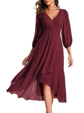 Burgundy Chiffon Wrap Midaxi Bridesmaid Dress