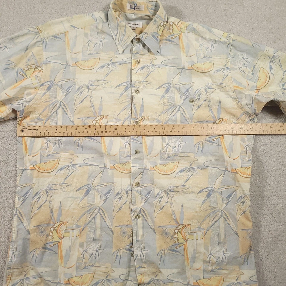 Vintage Pierre Cardin Shirt Mens Large Beige Blue Hawaiian Cocktail Print 90s - Image 4 of 4