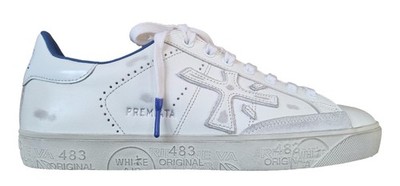 Premiata men's leather sneakers STEVEN_6652 white and blue