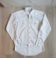 H Bar C Ranchwear Shirt Mens Medium White Check Snap Western Long Tail Casual