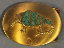Texas Armadillo w/ Turquoise Chips Belt Buckle
