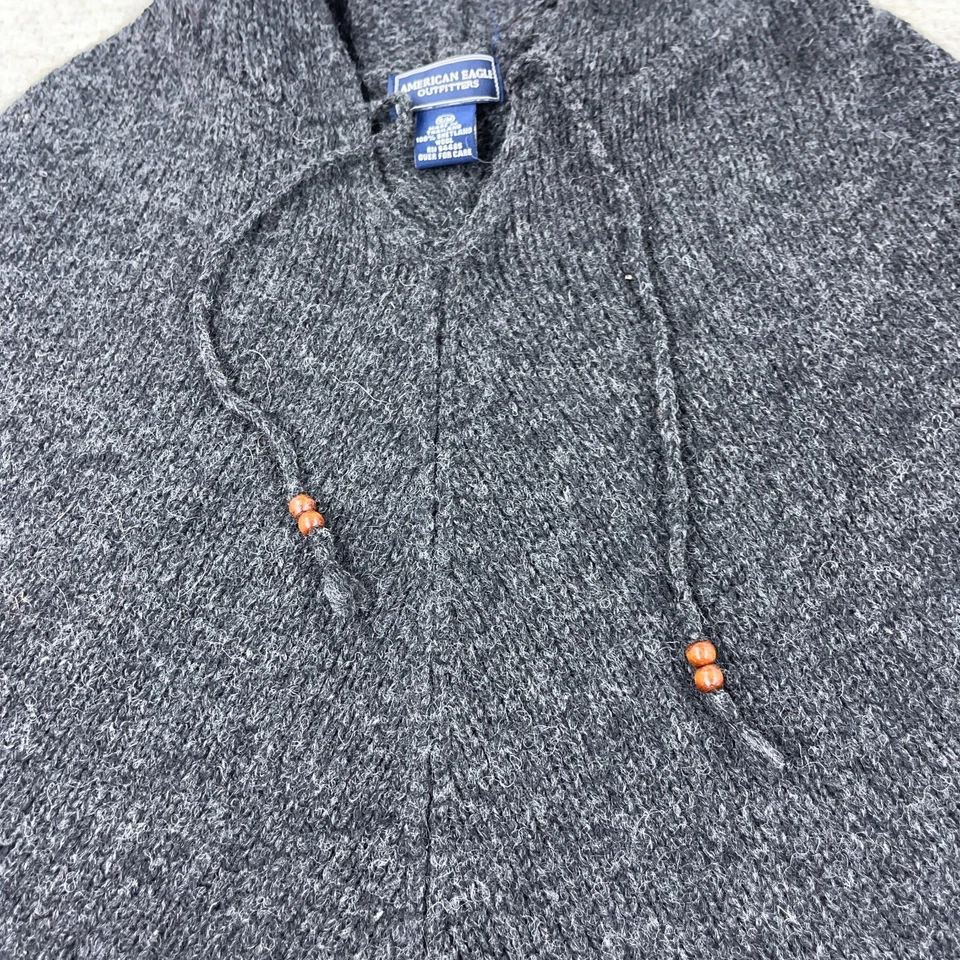 Poncho suéter vintage American Eagle para mujer gris medio tejido de lana con capucha años 90 Foto 4 de 4