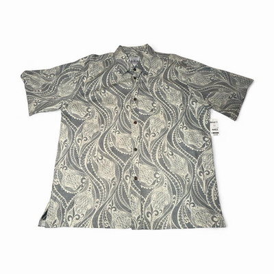 NEW Made in Hawaii Mens XL Aloha Button-Up Shirt Gray Beige Cotton