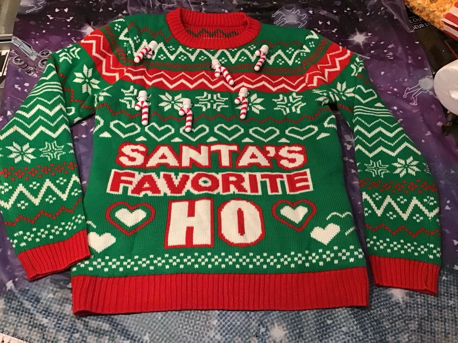 Giggling Get Up Christmas Ugly Sweater With Candy Canes Size Medium