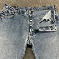 VINTAGE Levis 501 Jeans Mens 36x30 Blue Straight Light Wash Distressed UK 90s