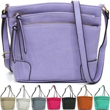 Triple Zip Pocket Womens Crossbody Bag Medium Fashion Handbag
