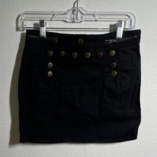 Vintage Betsey Johnson Womens Black Lace-Up Button Mini Skirt Pockets 0