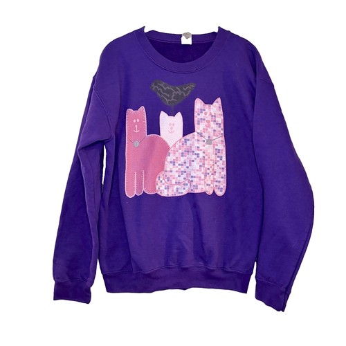 Vintage Y2K Crazy Cat Lady Purple Grandma Crew Sweatshirt Cottage Modest Size S