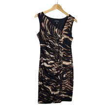Enfocus Studio Women's Sheath Dress Animal Print V-Neck Tiered Sleeveless Sz 14