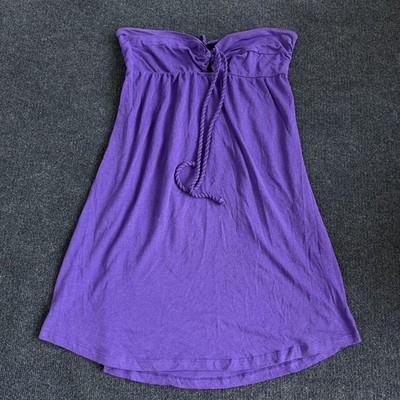Y2K Volcom Mind The Stripes Dress Womens XL Purple Strapless Sundress Sweetheart