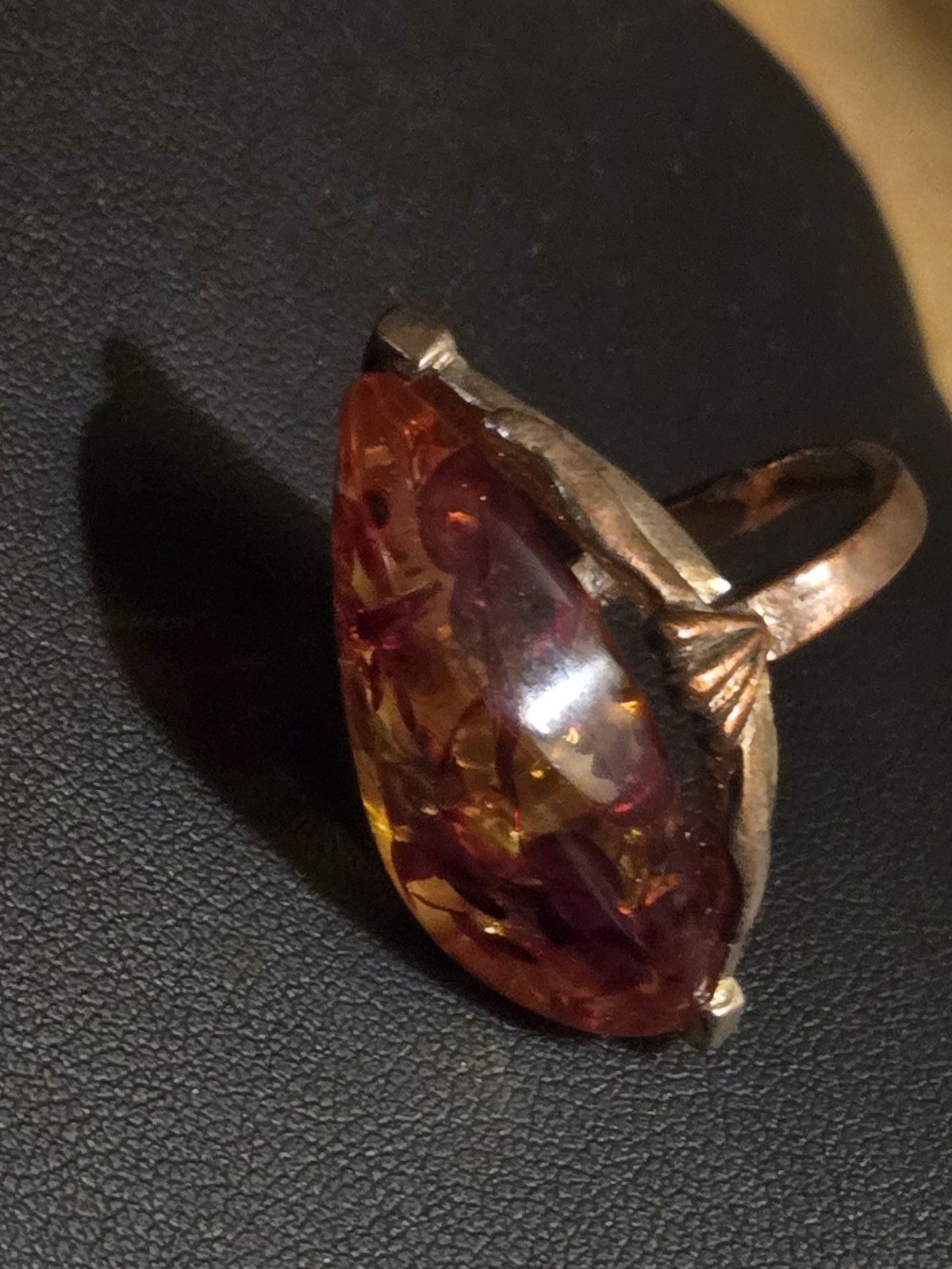 Vingage Extra Large Amber Statement Ring Silver C… - image 10