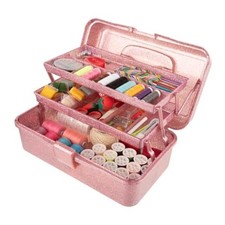 Glitter Pink 3 Layer Craft Storage Box, Pink Tackle Box Organizer Hot Blush