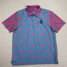 Chubbies Mens Polo Shirt Size Medium Blue Floral Polyester Stretch Short Sleeve