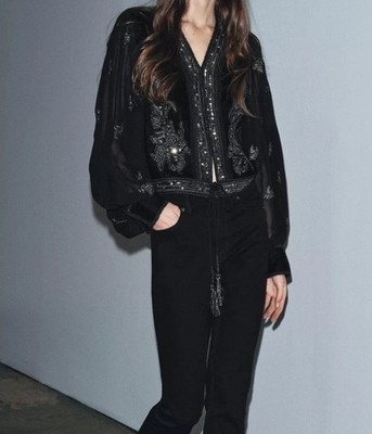 ZARA ZW COLLECTION LIMITED EDITION EMBROIDERED CROPPED JACKET SIZE : SMALL