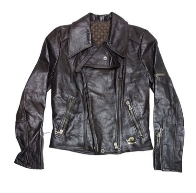 Vtg 70s Furygan France Brown Leather Women Biker Jacket 38 Cafe Racer Rockabilly