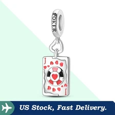 KUNSIR 925 Sterling Silver Poker Card Heart J Dangle Charm For Bracelet DIY Gift