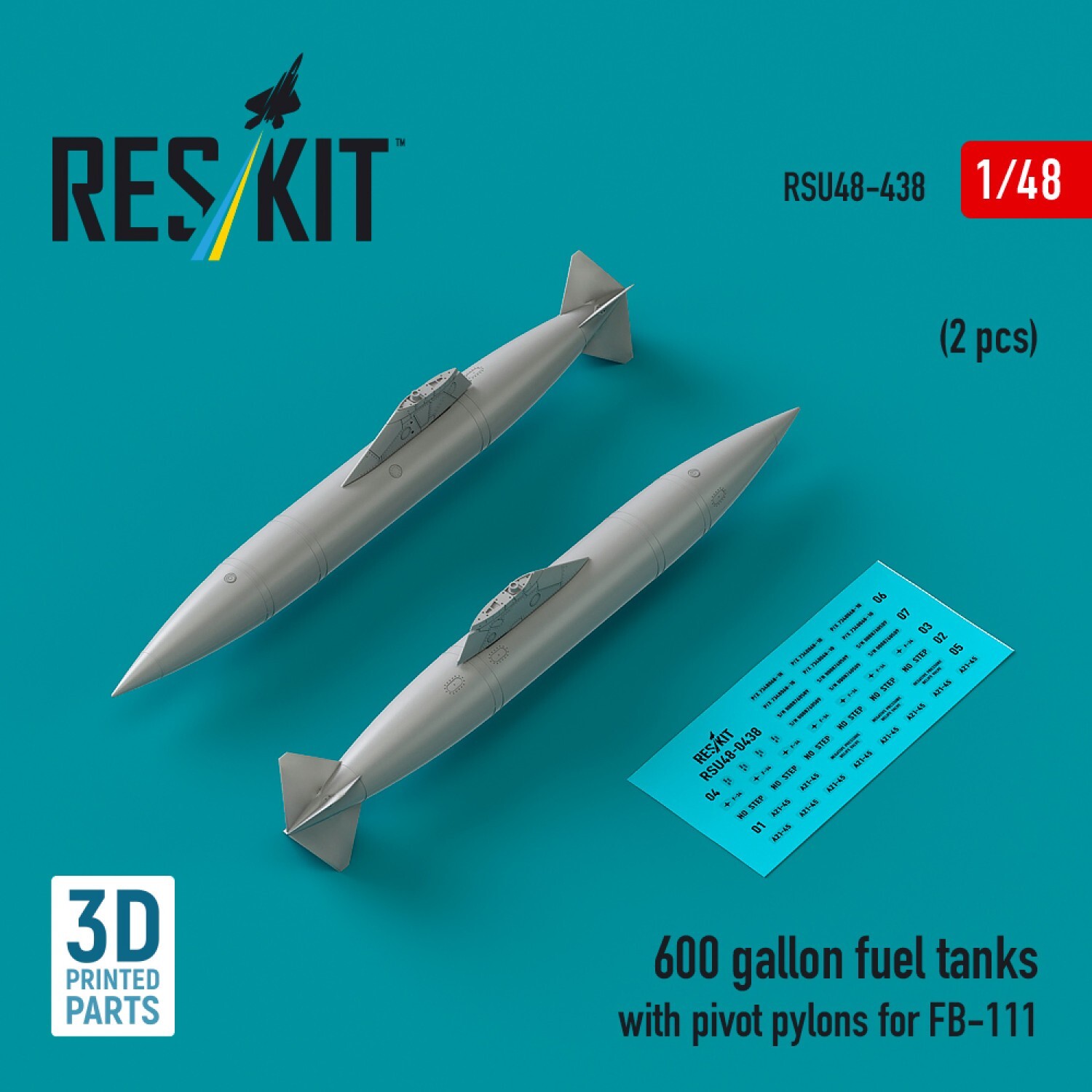 600 gallon fuel tanks with pivot pylons for FB-111 2pcs 1:48 ResKit RSU48-0438
