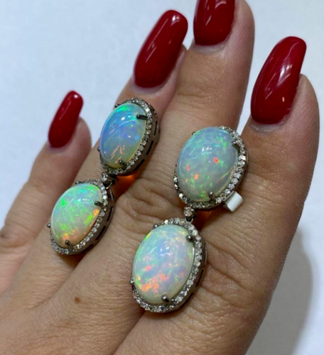 1.50Ct Oval Cut Natural Fire Opal Women's Dangle Earring 14K White Gold Plated - Picture 3 of 6