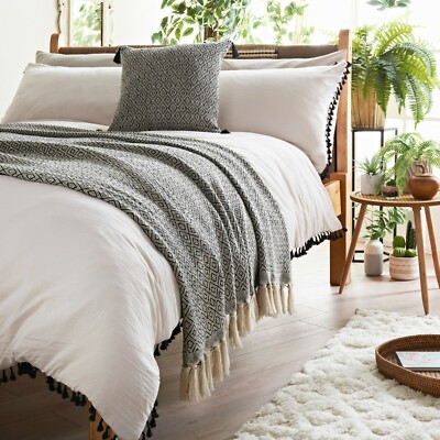 Bed Throws Black Tassel Throw Woven Tassel Throw Black Olivia's