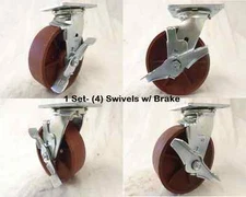 6" x 2" Swivel Caster Ductile Steel Wheel w/ Brake 1400 lbs Each Tool Box (4)