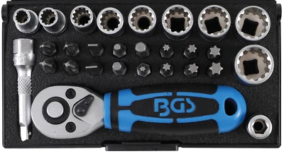 BGS 28x GEAR LOCK Nüsse ZOLL MM Torx Nuß 1/4" Knarre Bits KLEIN FÜR ENGE ENG Set - Bild 1 von 4