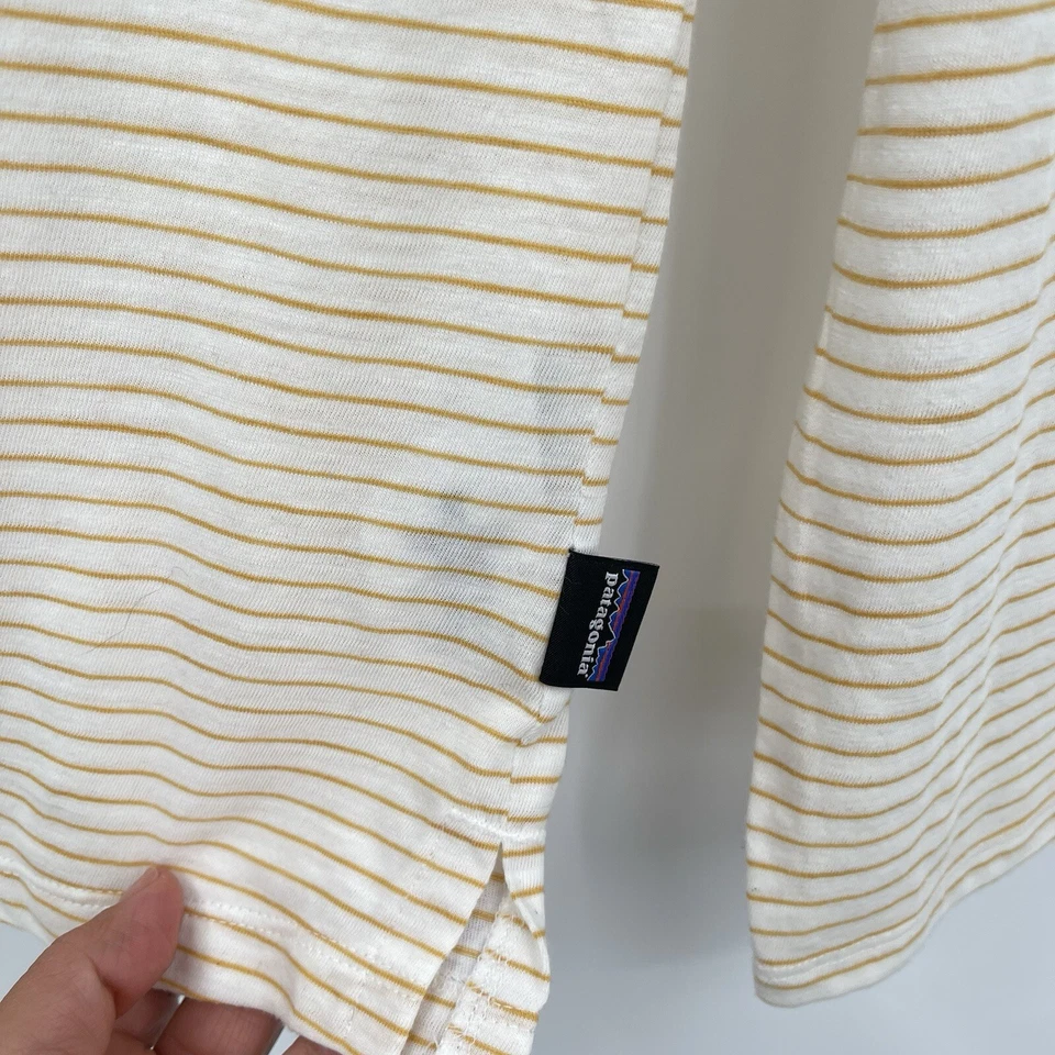 Camisa Patagonia Feminina Pequena Listrada Amarela Gola Alta Blusa Elástica - Imagem 3 de 4