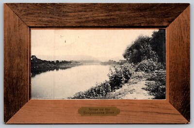 Pennsylvania DB Postcard Scene On The Susquehanna River Wooden Frame Effect