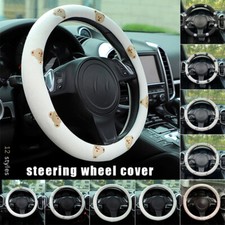 Cartoon Car Steering Wheel Cover Embroidery Cotton Linen Non-slip Handle Decors