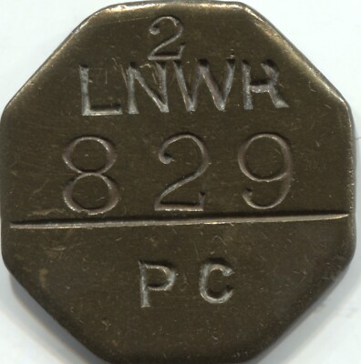 BRITISH RAILWAY CHECK - 2 LNWR 829 PC - PARCEL CARTAGE TOKEN - EC 6379