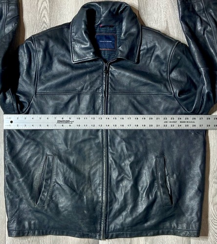 Giacca da aviatore bomber Tommy Hilfiger vintage uomo taglia XXL pelle nera anni 90 Y2K - Foto 21 di 23