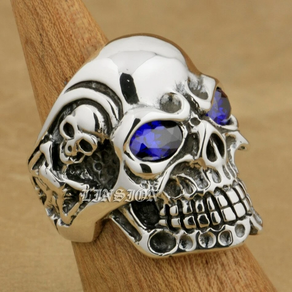 Anillo de calavera de titanio ojos circonita esterlina 925 joyería punk 8VX05D EE. UU. 8 ~ 15 BZ Foto 4 de 4