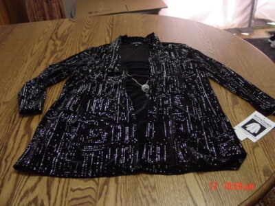 Womens Embellished Velour Holiday Glitter top 2 Fer Twin set by Notations